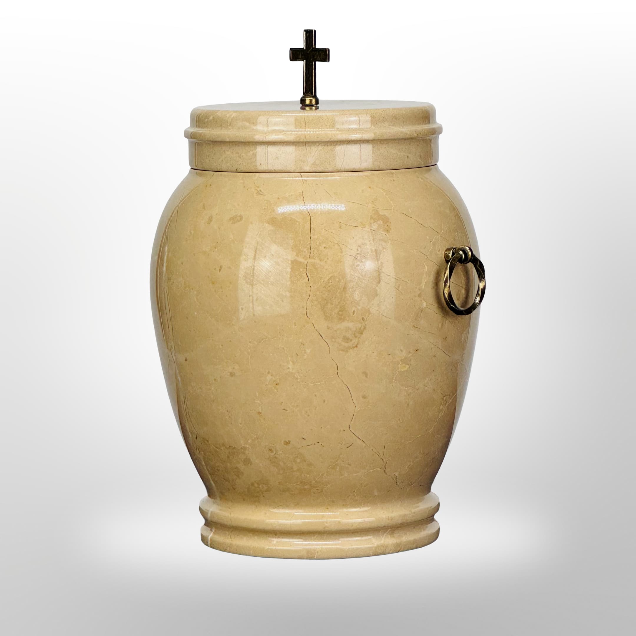 Beige Steinurne mit Griffen