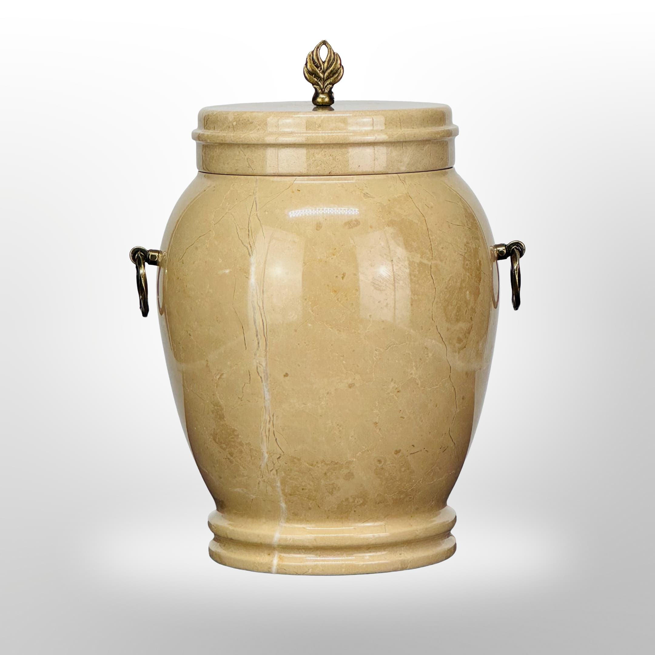 Beige Steinurne mit Griffen