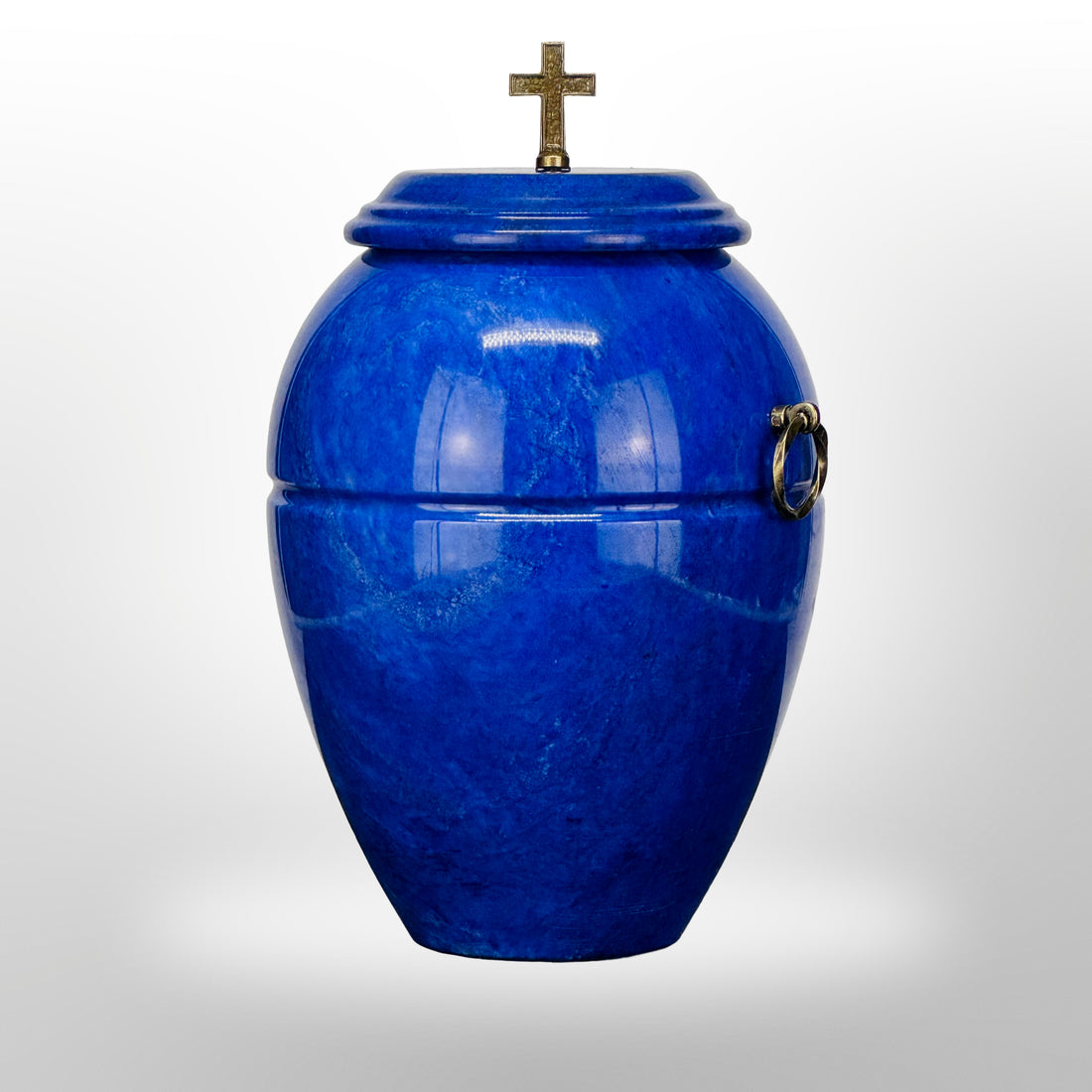 Blaue Steinurne mit Griffen