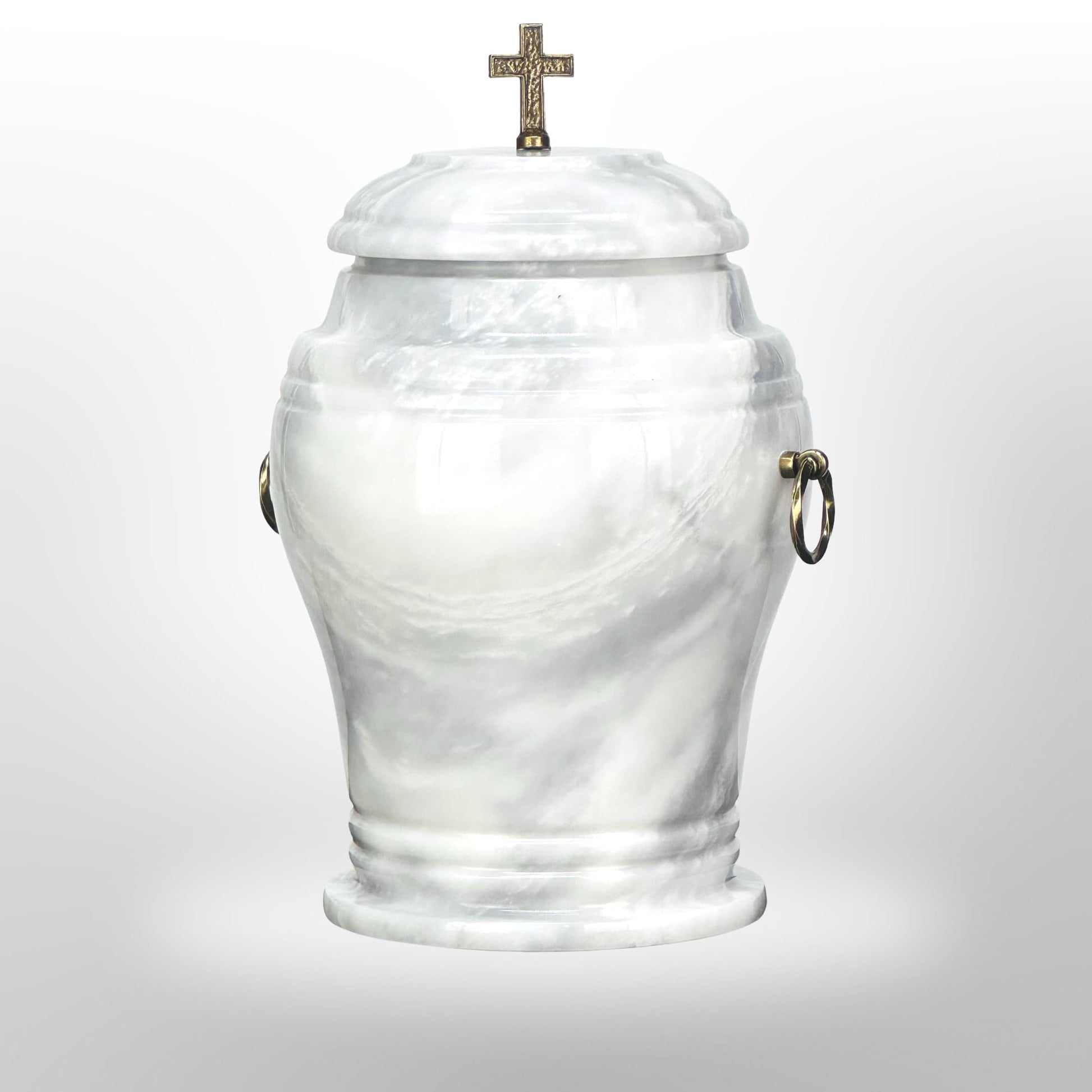 Marmorierte Steinurne mit Griffen