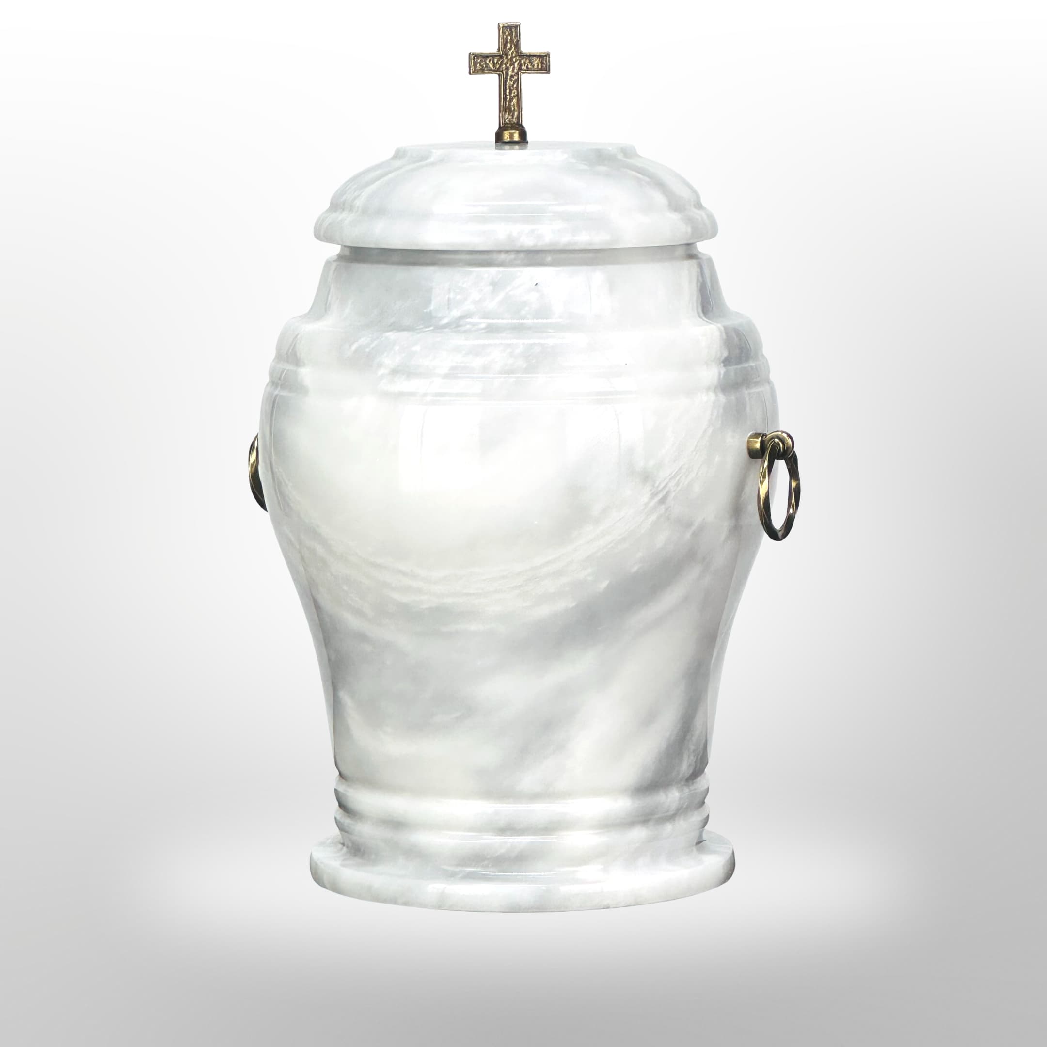 Marmorierte Steinurne mit Griffen