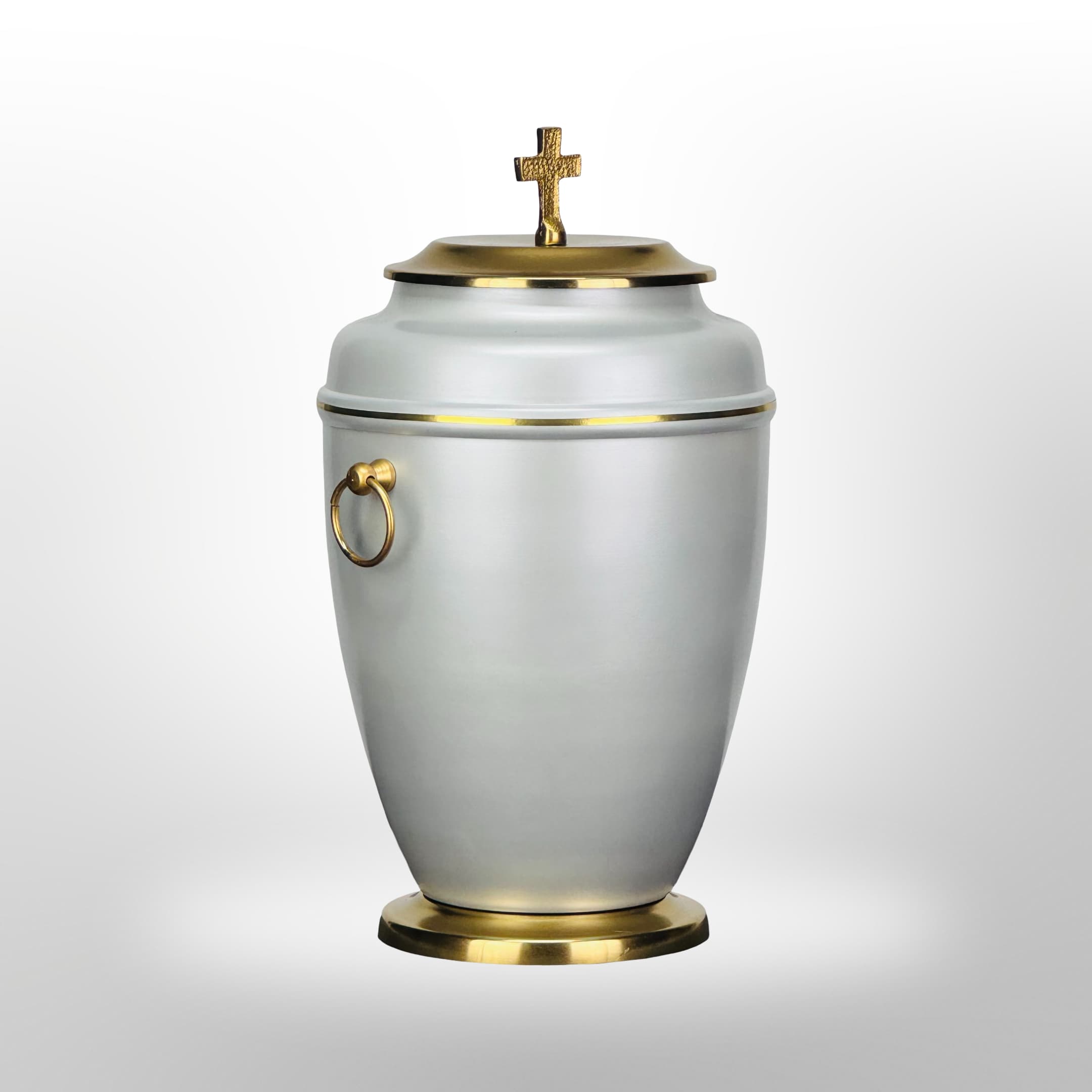 Metallurne in Weiß mit Goldverzierung und Kreuz, 3,5 l.