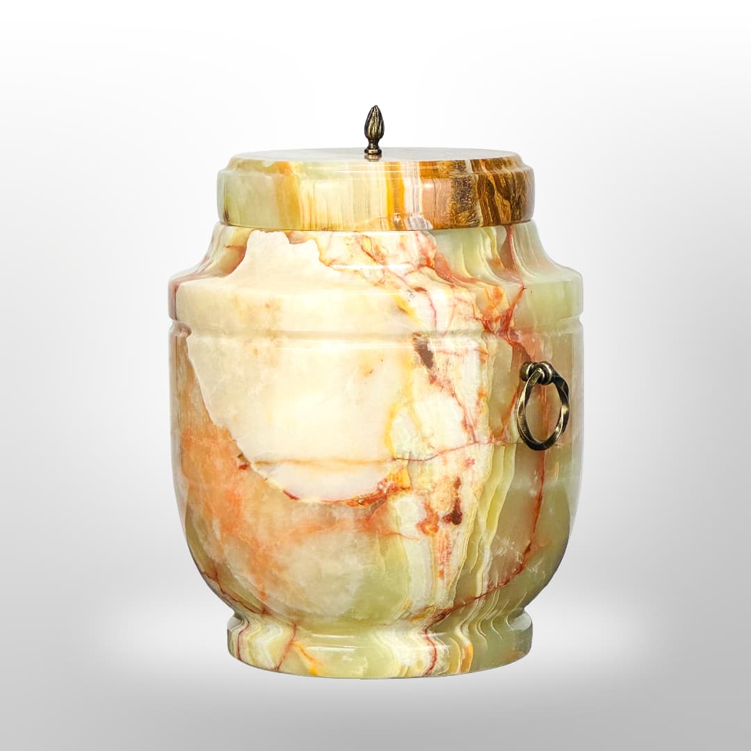 Onyx Stein Urne mit Griffen — Gelb-Orange