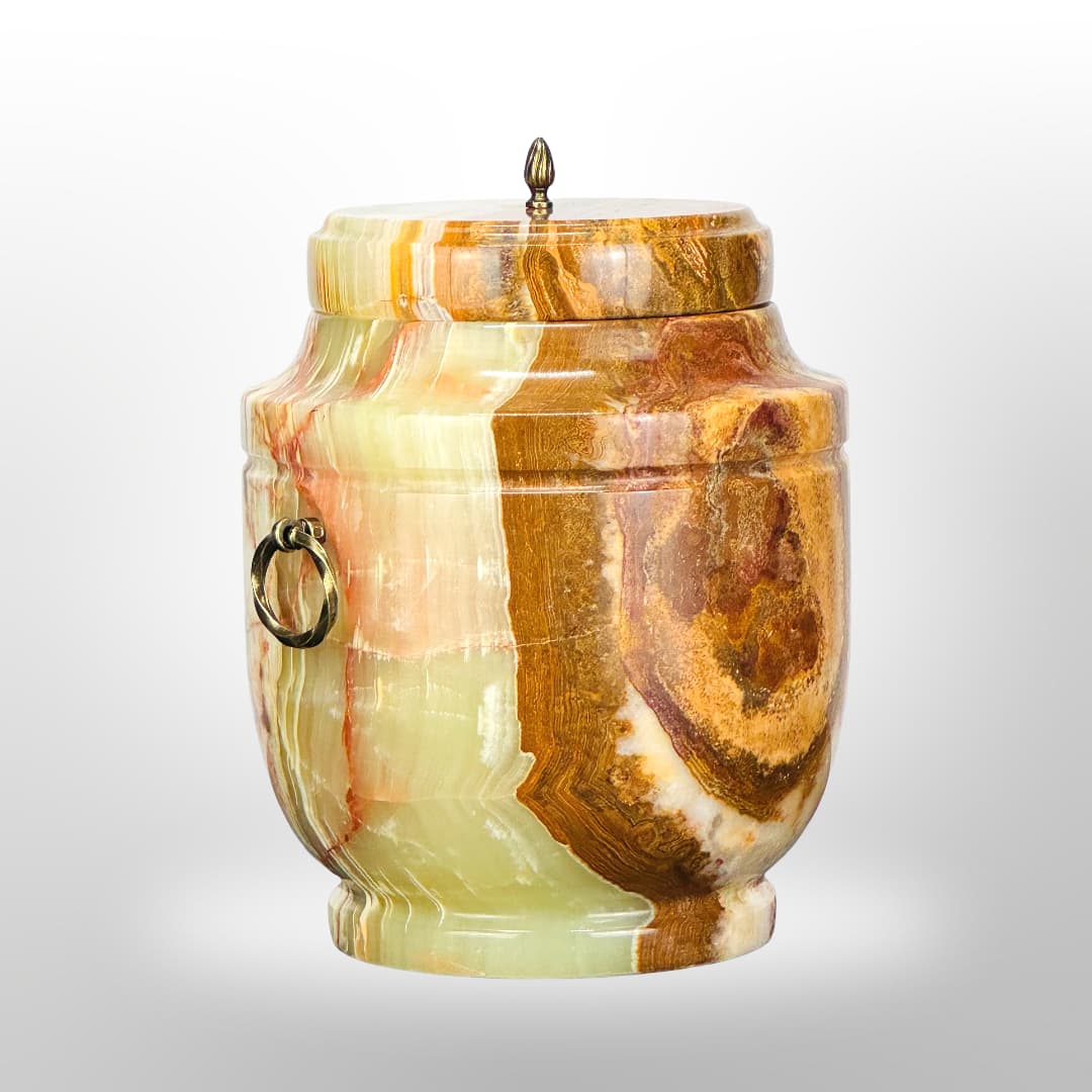 Onyx Stein Urne mit Griffen — Gelb-Orange