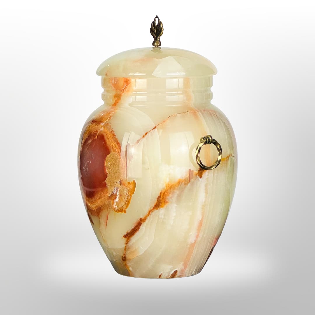 Onyx Stein Urne mit Griffen — Hell mit Orange