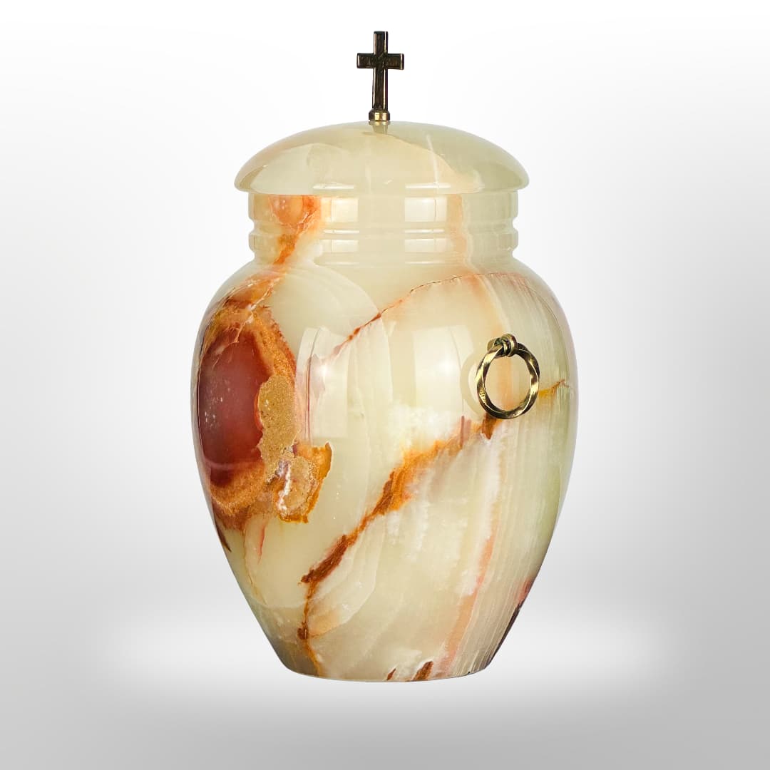 Onyx Stein Urne mit Griffen — Hell mit Orange