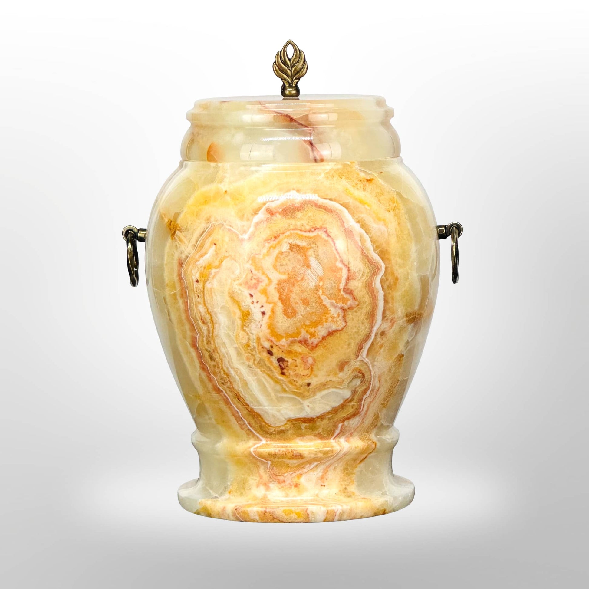 Onyx Steinurne in Gelb-Weiß mit Griffen