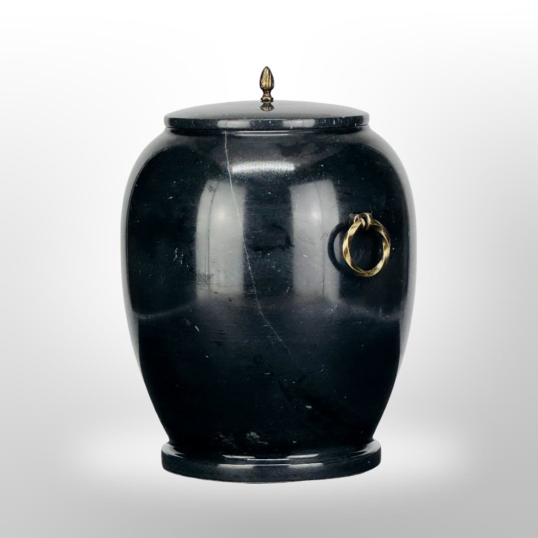 Stein Urne mit Griffen — Schwarz Glatt