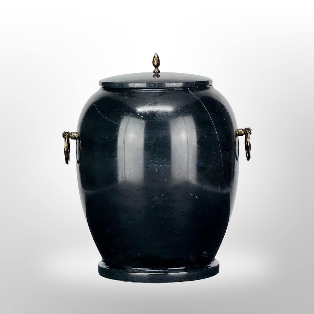 Stein Urne mit Griffen — Schwarz Glatt
