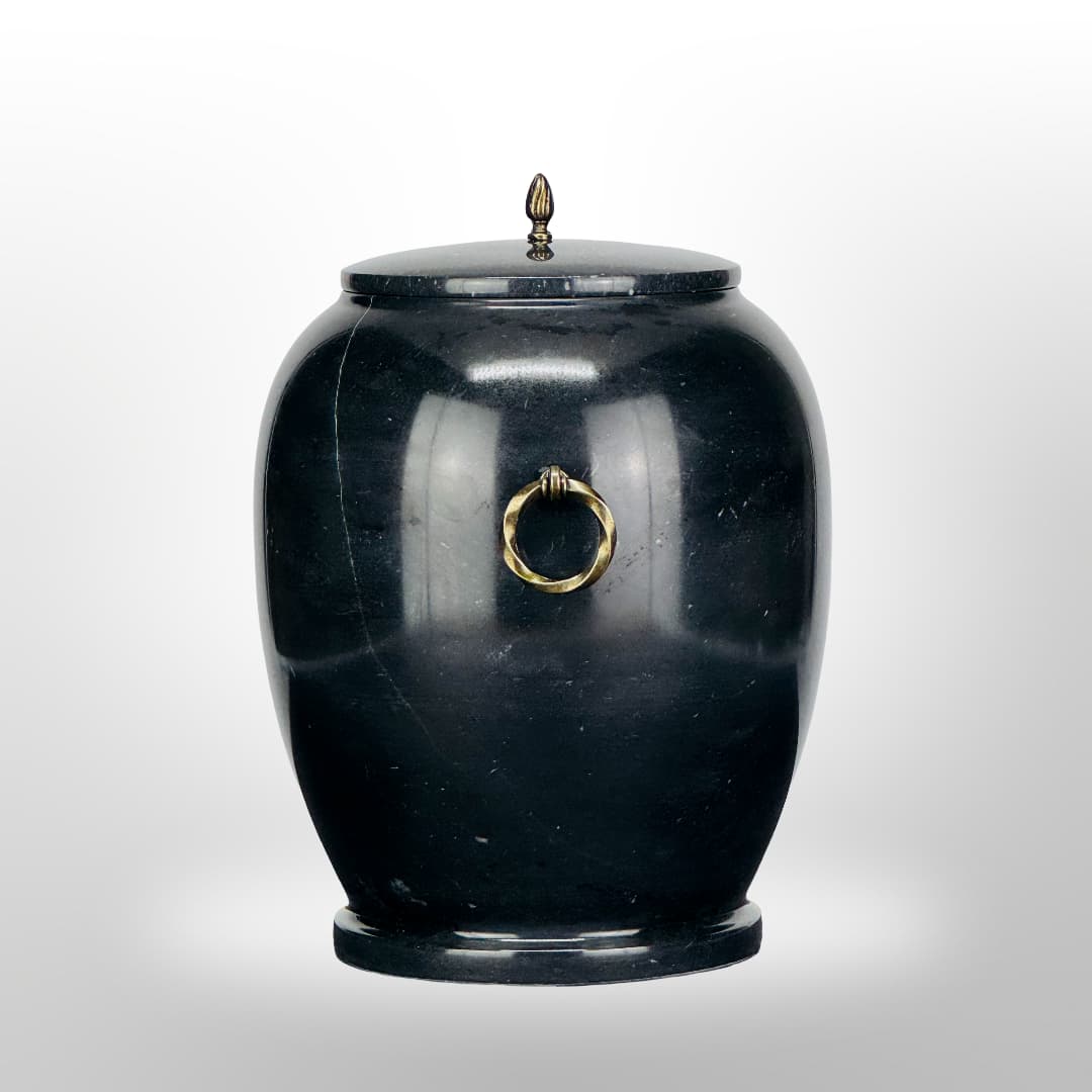 Stein Urne mit Griffen — Schwarz Glatt