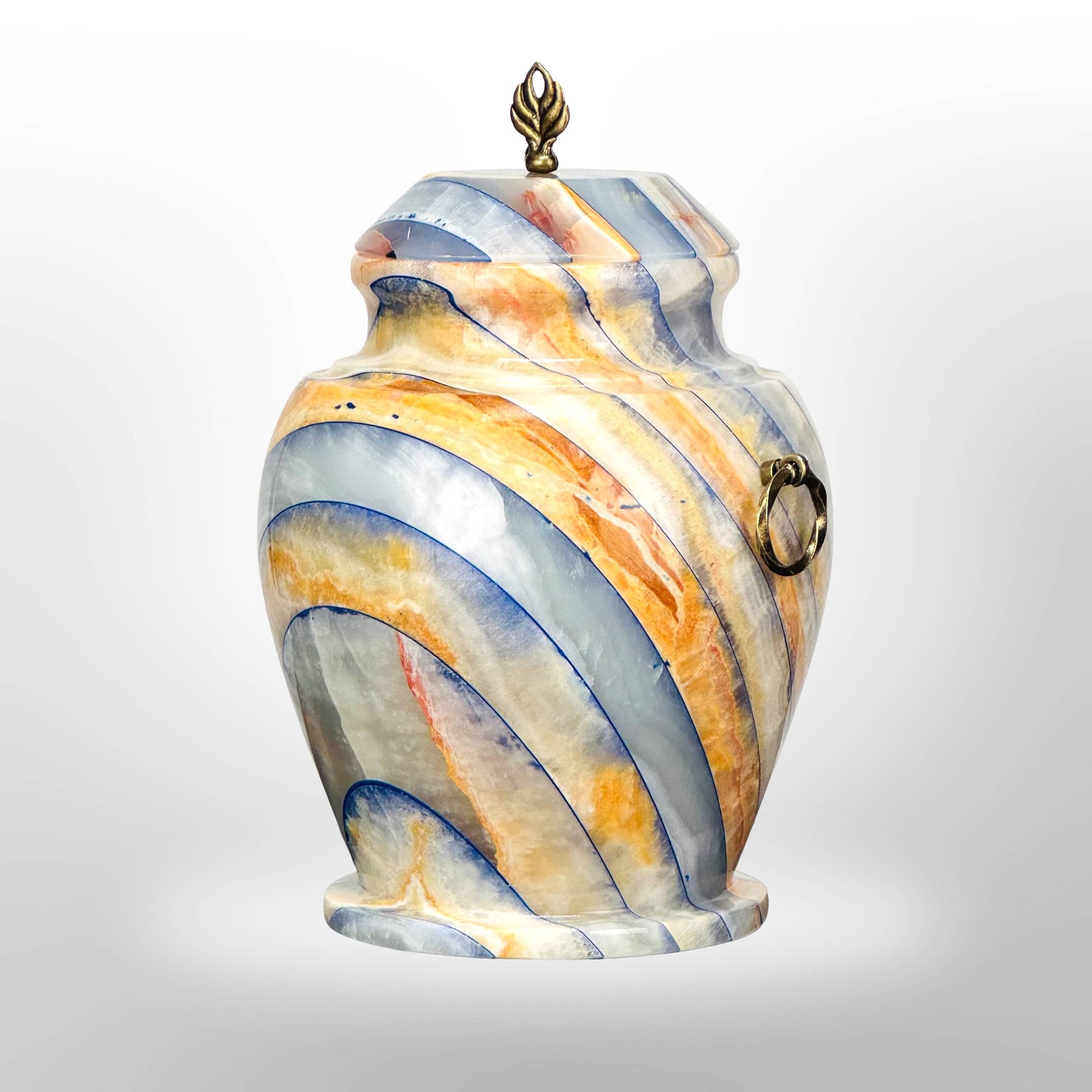 Steinurne aus Onyx mit Griffen – Blau-Gelb