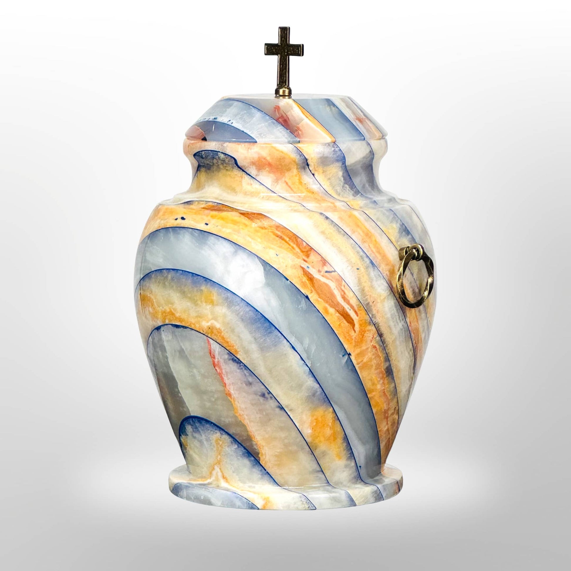 Steinurne aus Onyx mit Griffen – Blau-Gelb