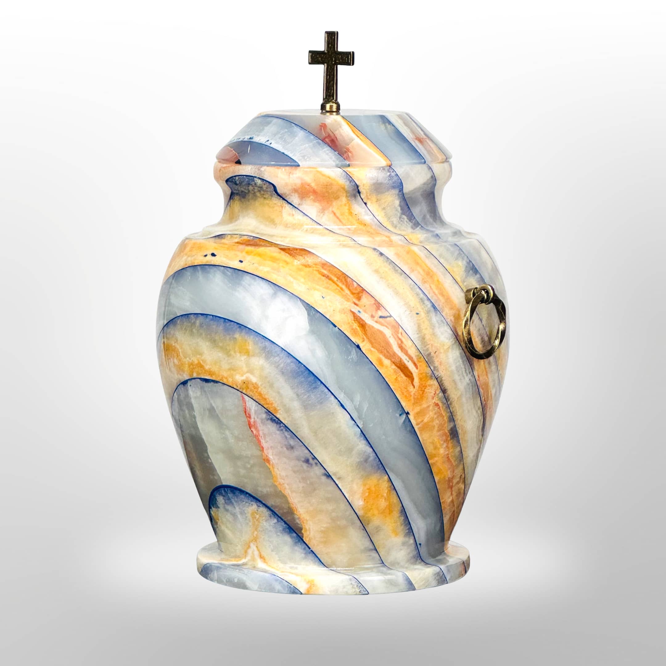 Steinurne aus Onyx mit Griffen – Blau-Gelb