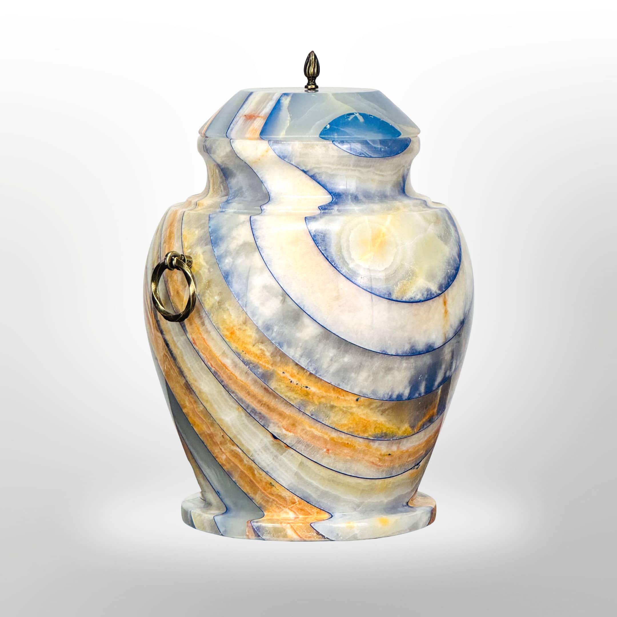 Steinurne aus Onyx mit Griffen – Blau-Gelb