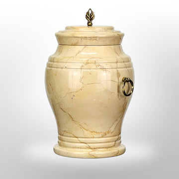Urne aus beigem Stein mit Griffen