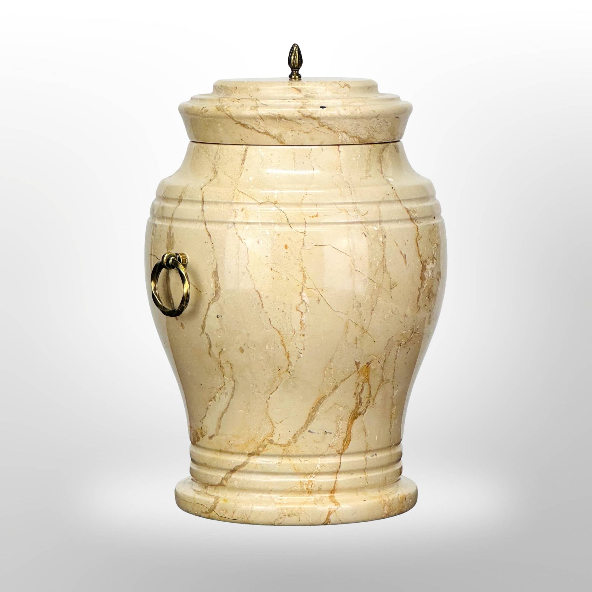 Urne aus beigem Stein mit Griffen