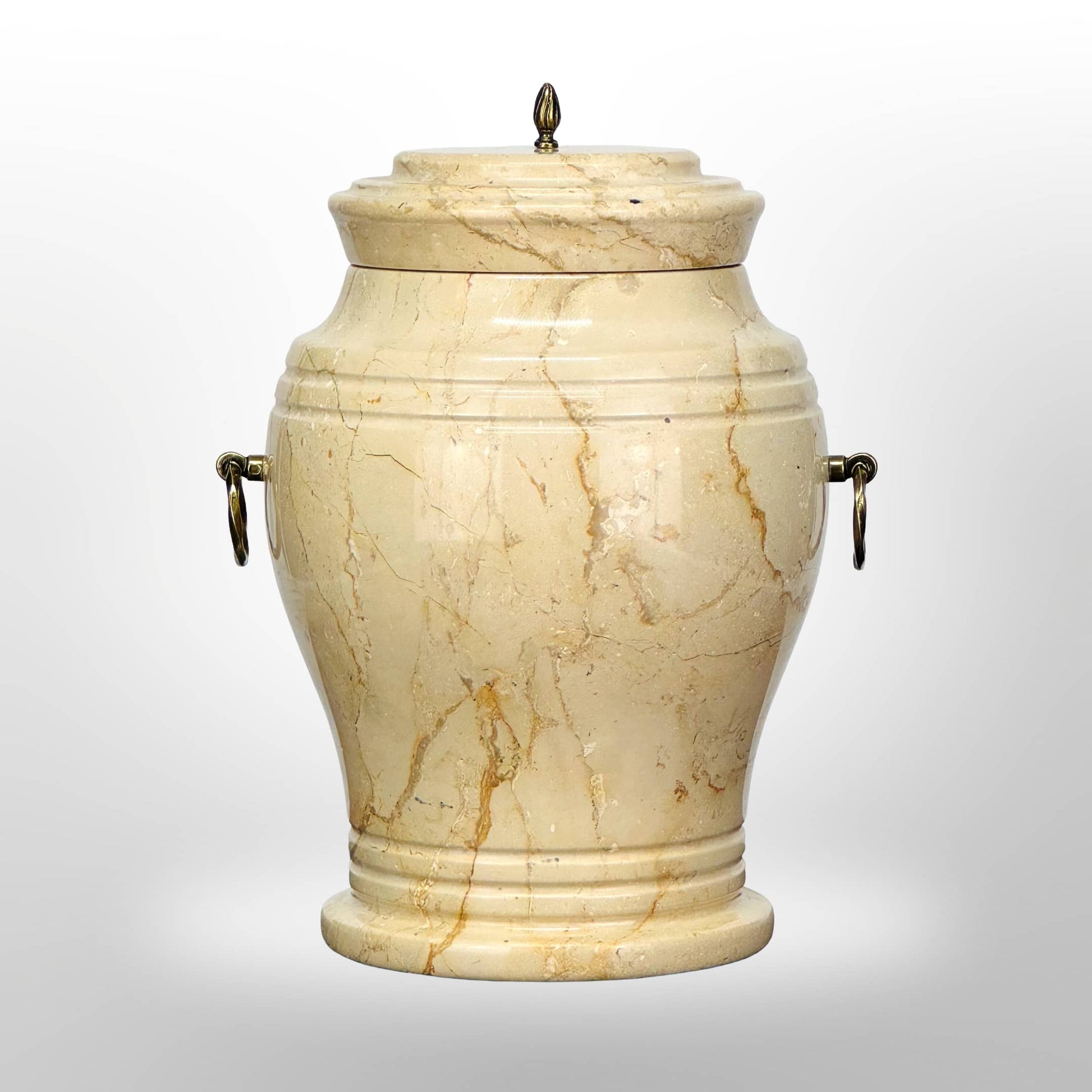 Urne aus beigem Stein mit Griffen