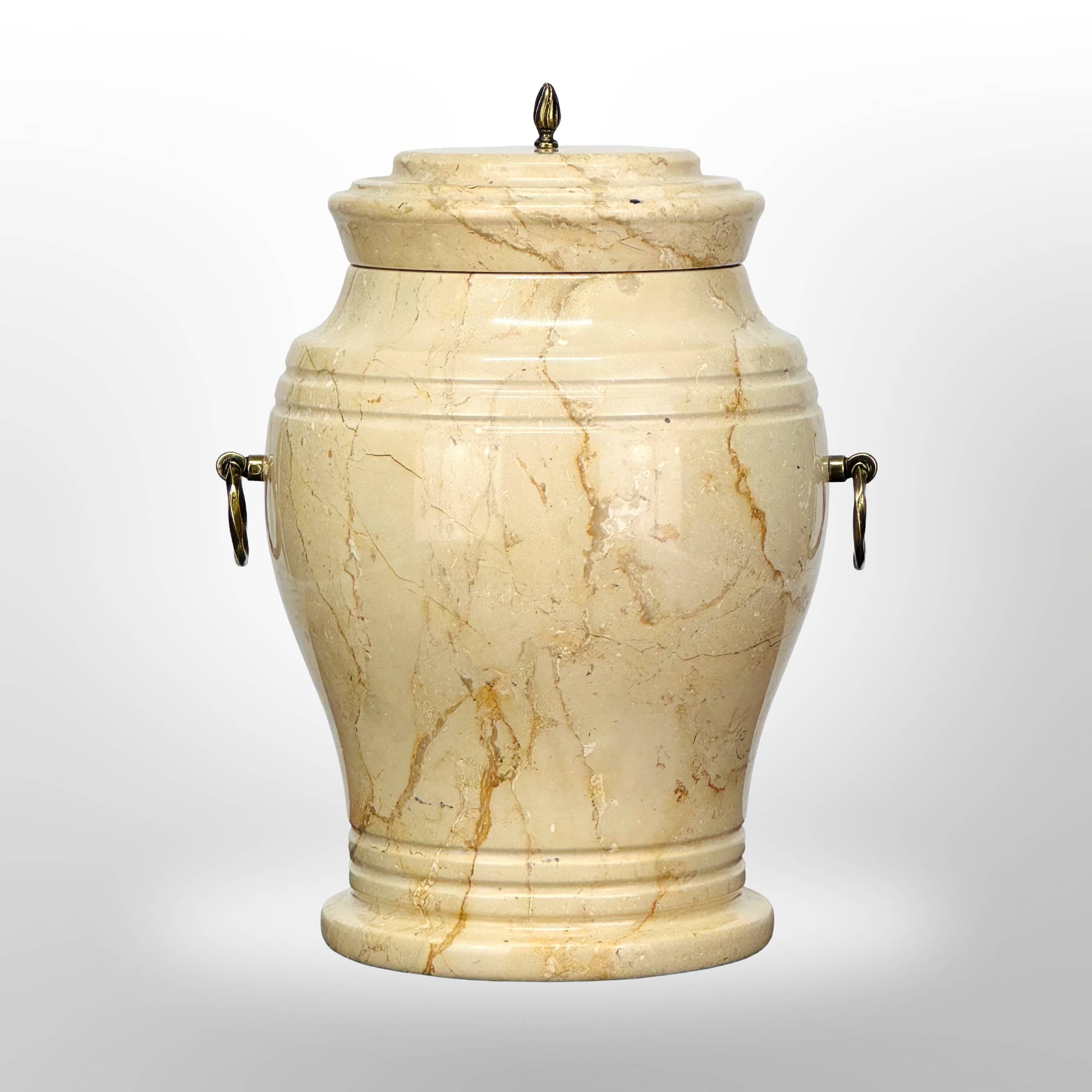 Urne aus beigem Stein mit Griffen