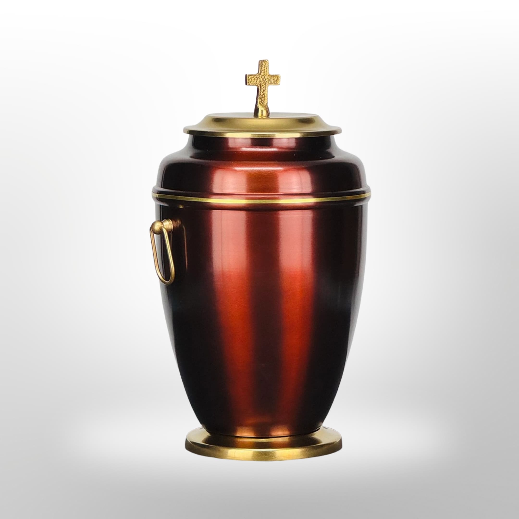 Urne in Rot mit Goldverzierung und Kreuz