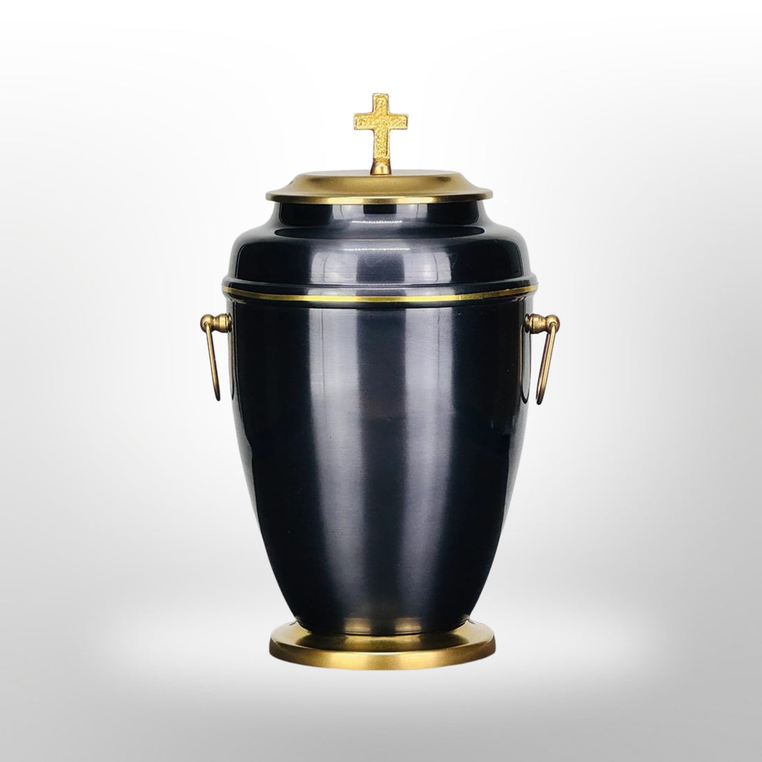 Urne in Schwarz mit Goldverzierung und Kreuz, 3,5 l