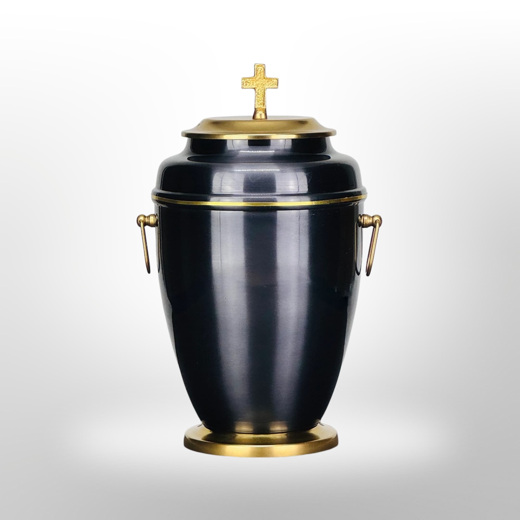 Urne in Schwarz mit Goldverzierung und Kreuz, 3,5 l