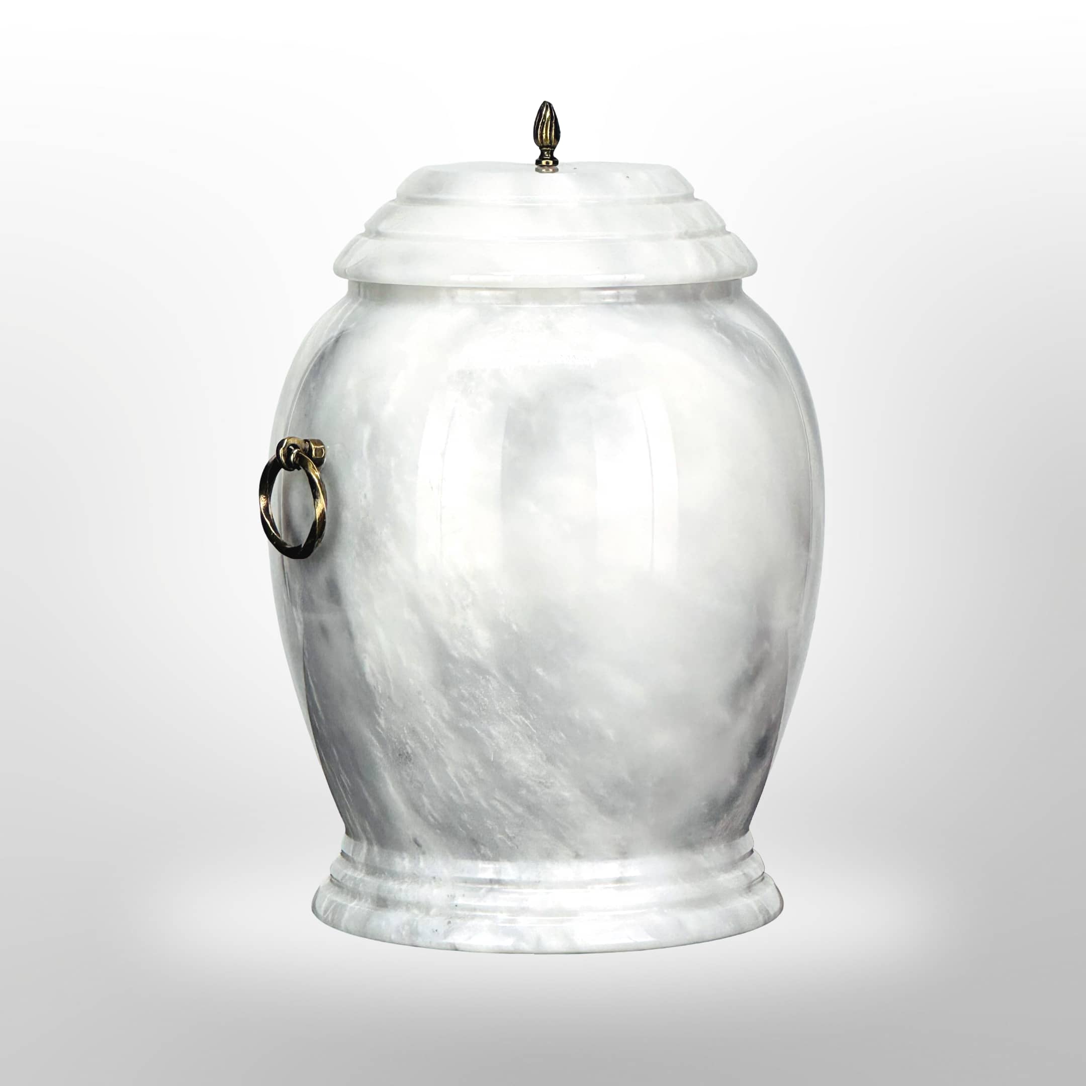 Weiße Natursteinurne mit Griffen