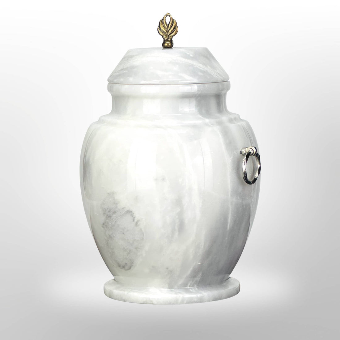 Weiße Stein Urne mit Kreuz oder ,,Flamme"