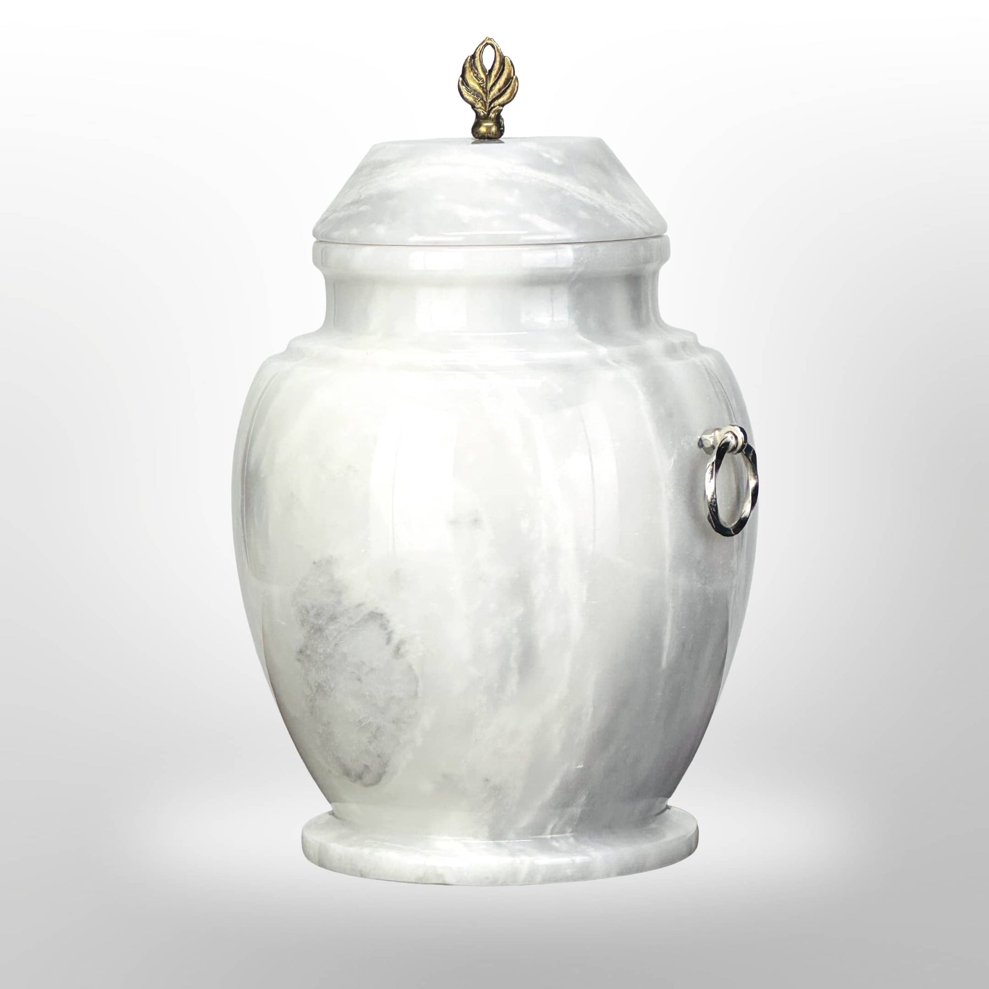 Weiße Stein Urne mit Kreuz oder ,,Flamme"