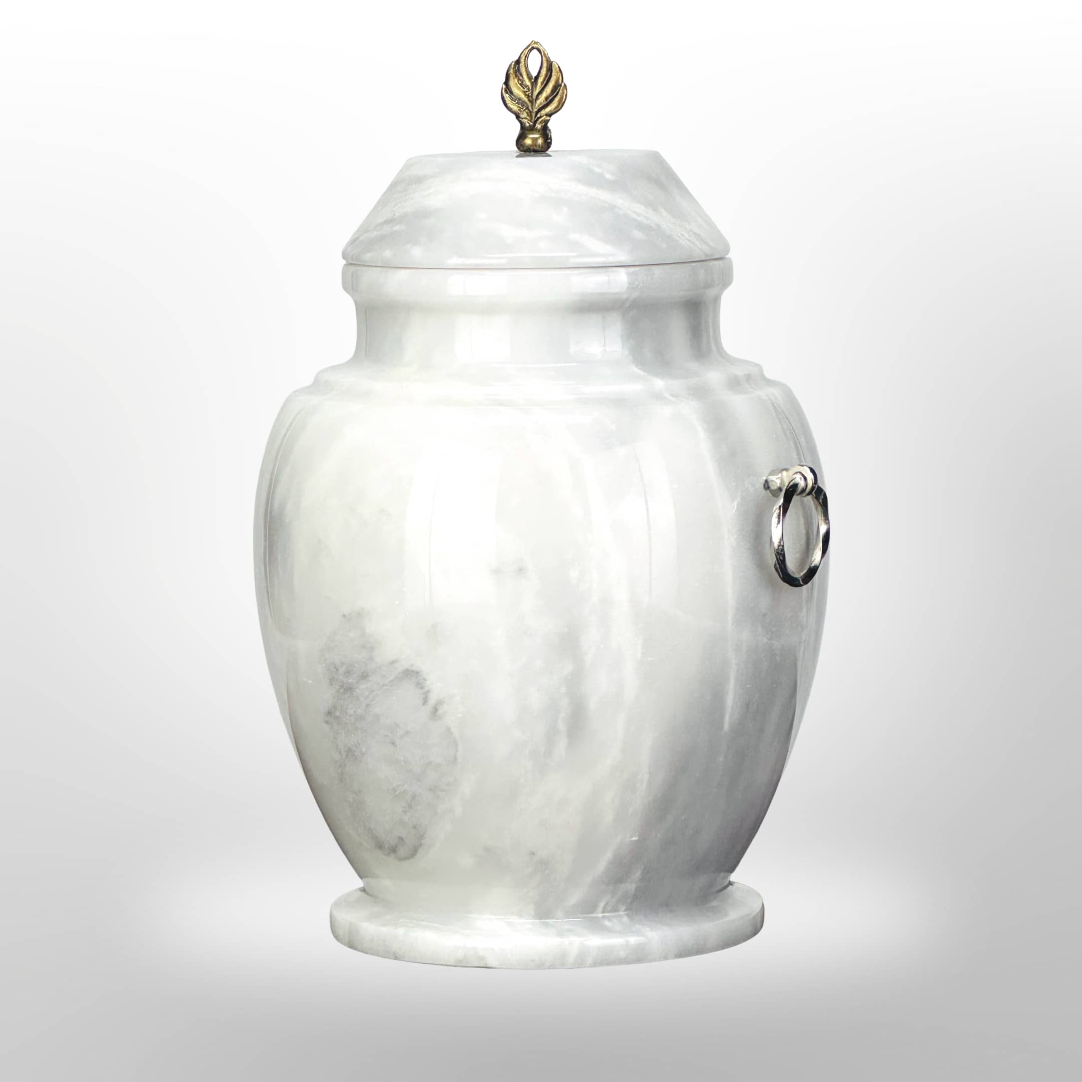 Weiße Stein Urne mit Kreuz oder ,,Flamme"