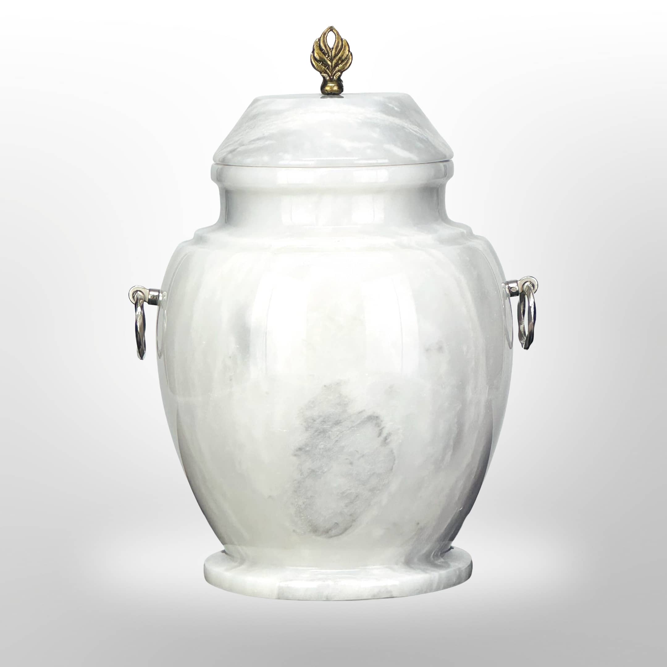 Weiße Stein Urne mit Kreuz oder ,,Flamme"