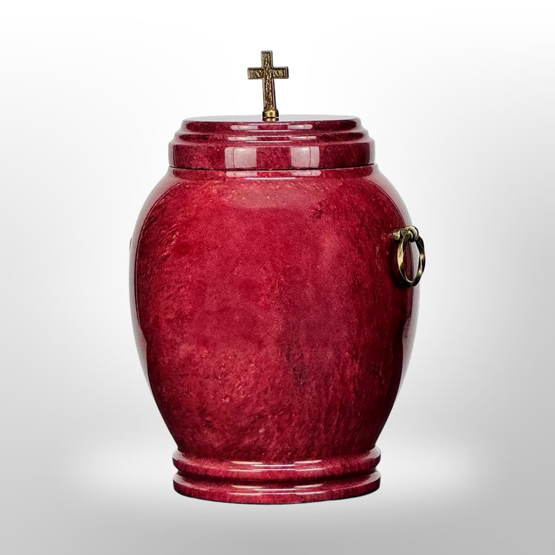 Rote Steinurne mit Griffen