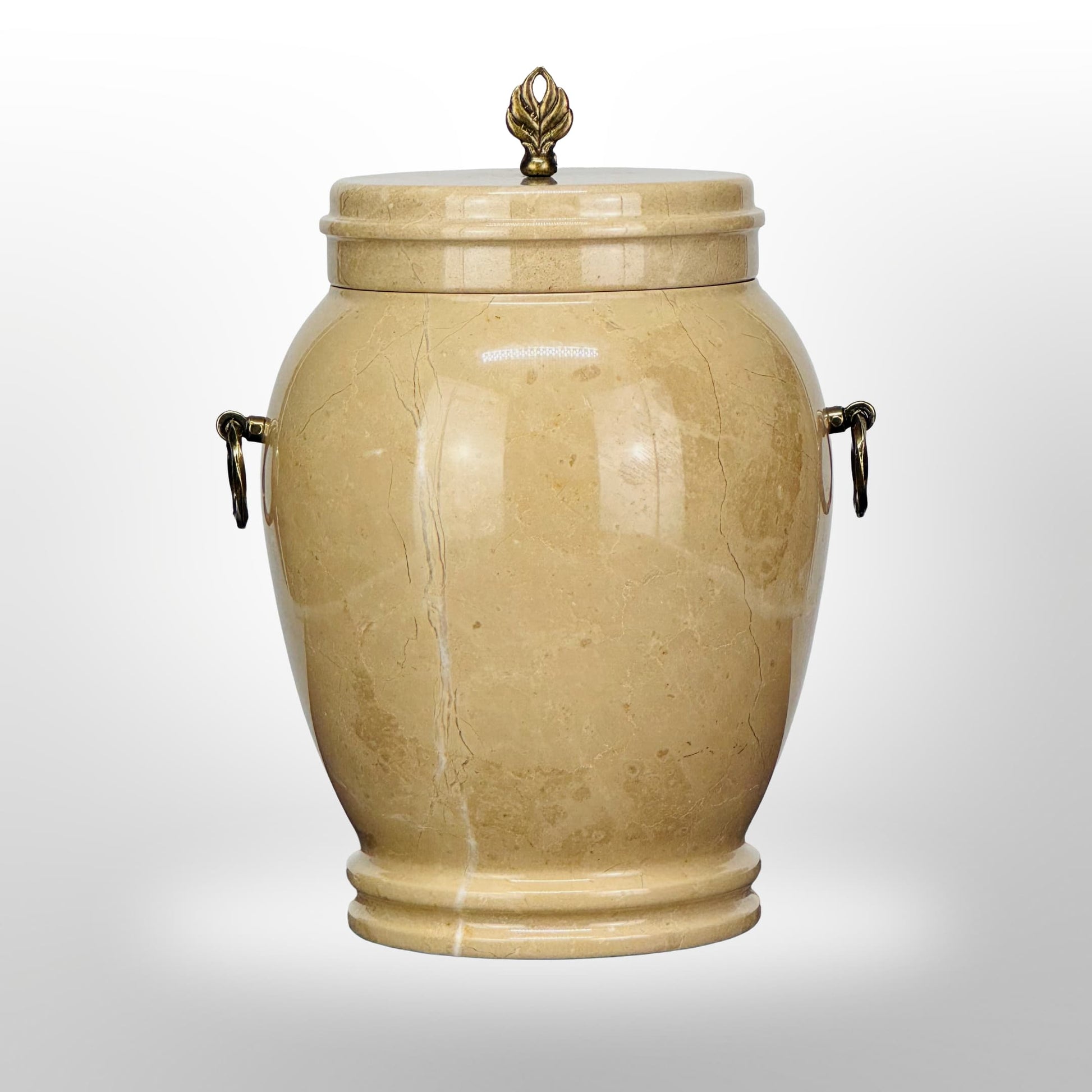 Beige Steinurne mit Griffen