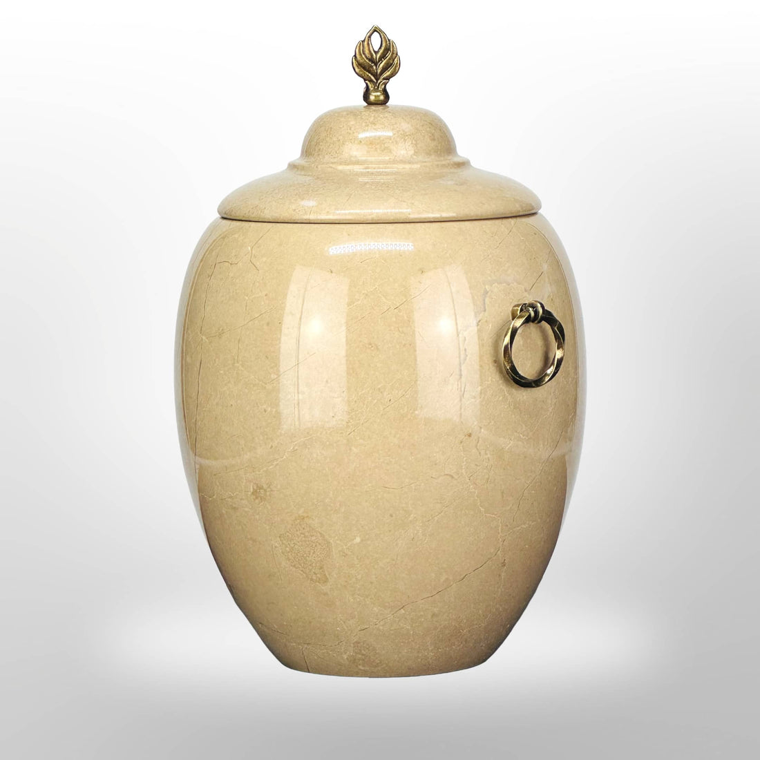 Beige Steinurne mit Symbol „Flamme“