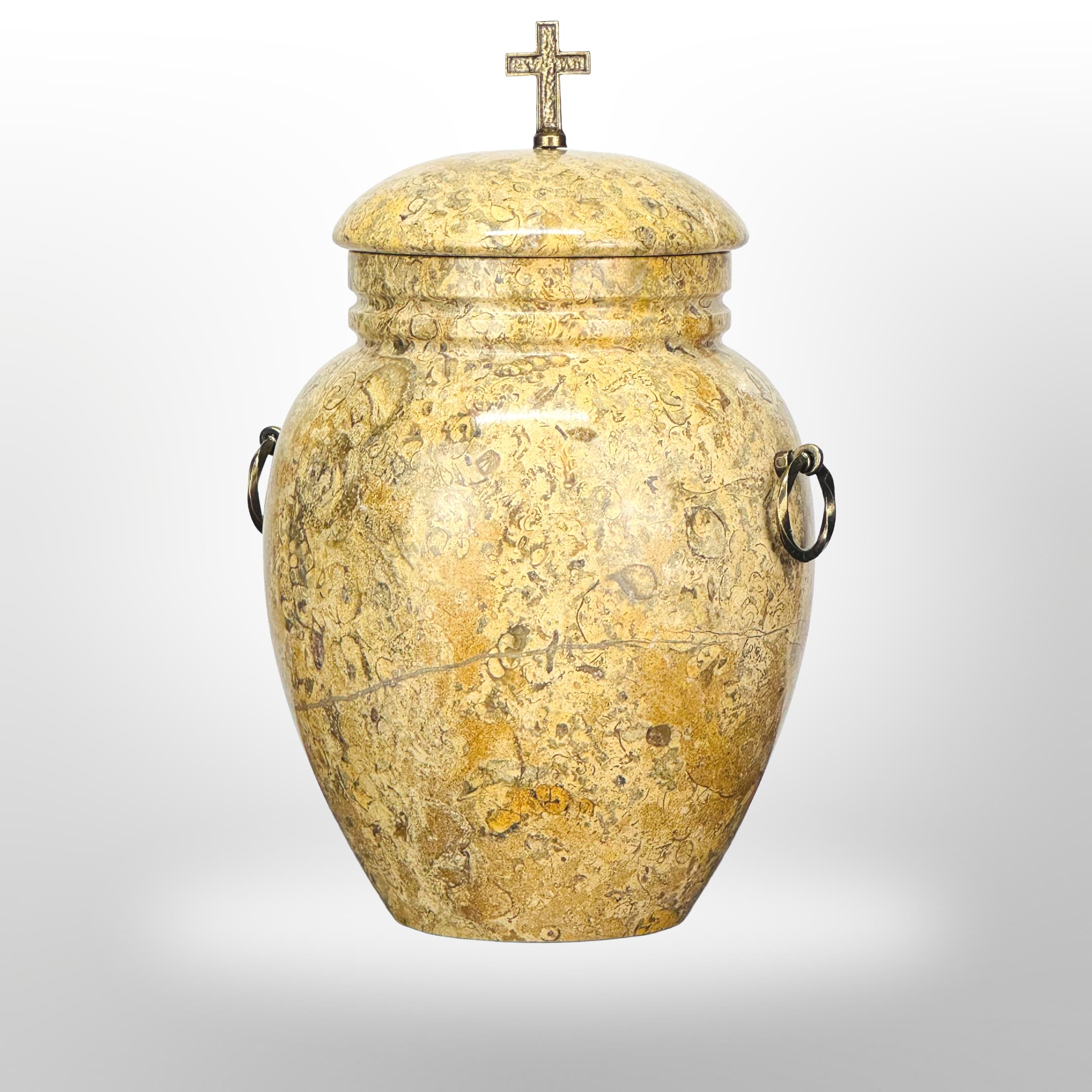 Gelbe Steinurne mit Griffen