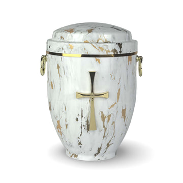 Metallurne Weiß in Marmoroptik mit Kreuz