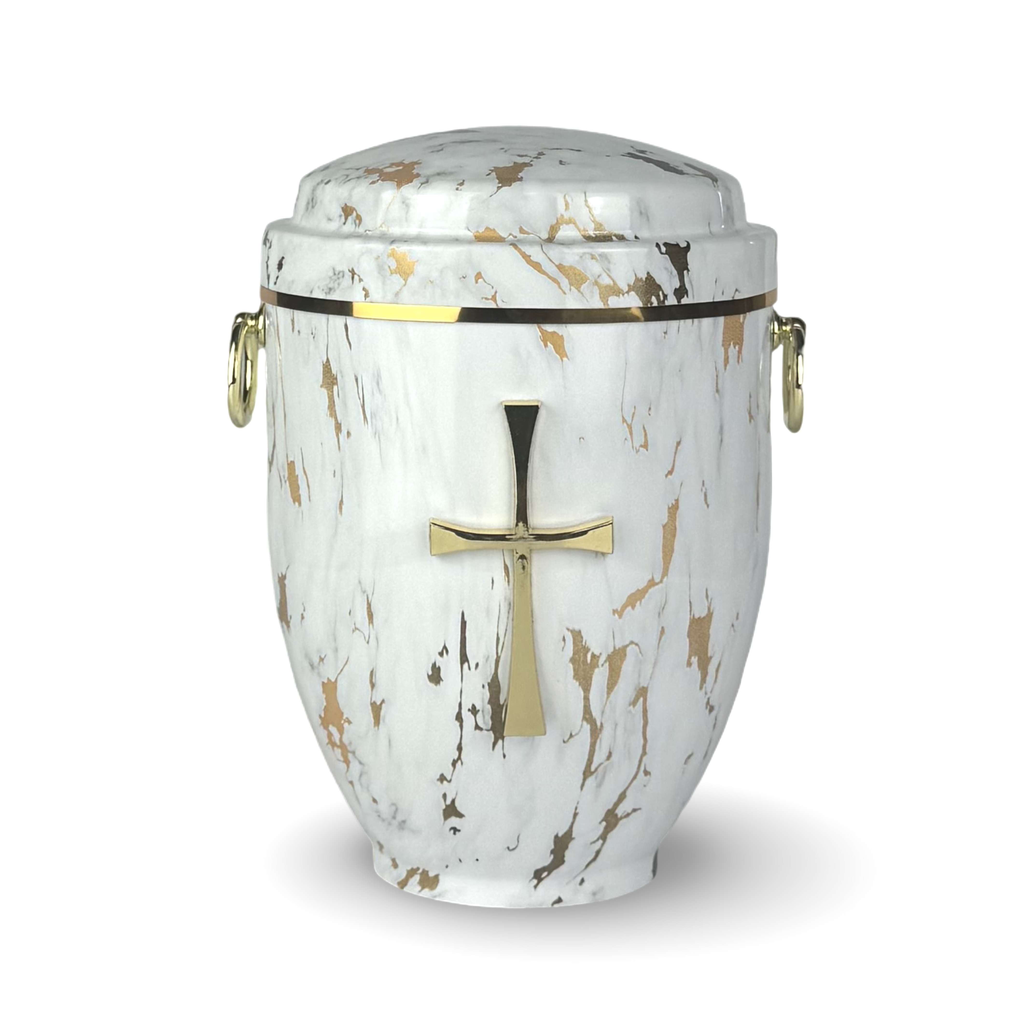 Metallurne Weiß in Marmoroptik mit Kreuz