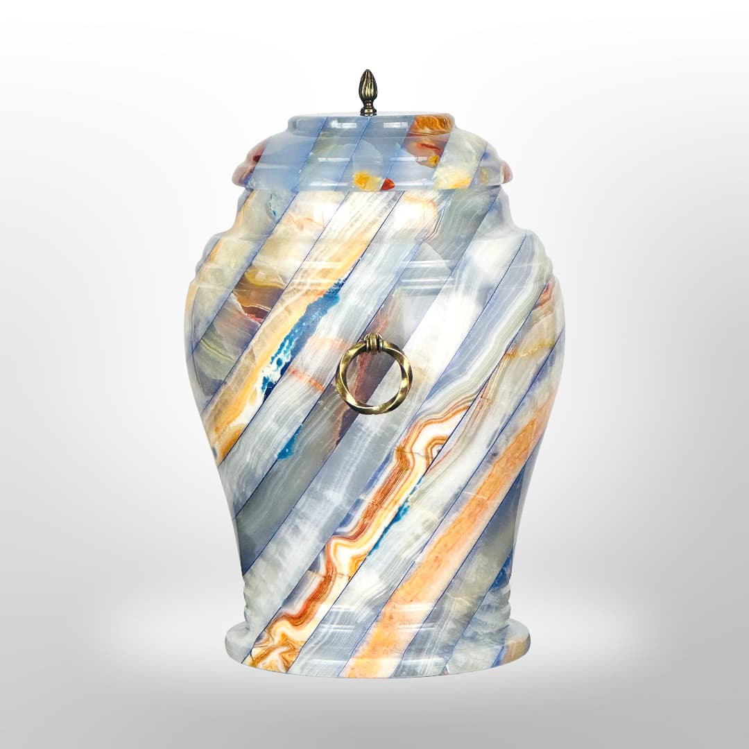 Onyx Stein Urne mit Griffen — Blau-Gelb