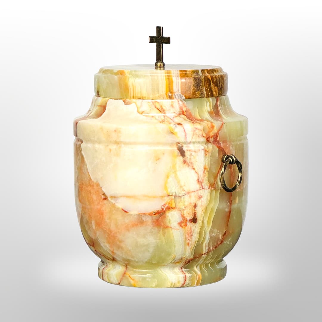 Onyx Stein Urne mit Griffen — Gelb-Orange