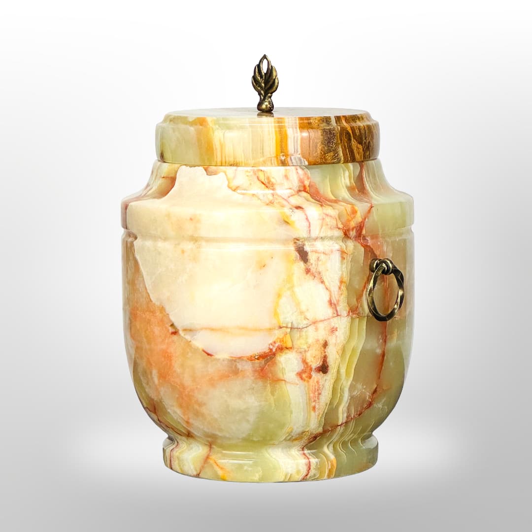 Onyx Stein Urne mit Griffen — Gelb-Orange