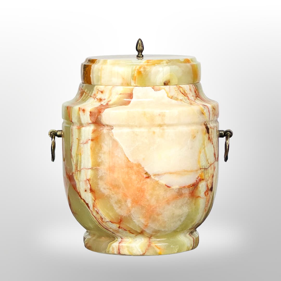 Onyx Stein Urne mit Griffen — Gelb-Orange