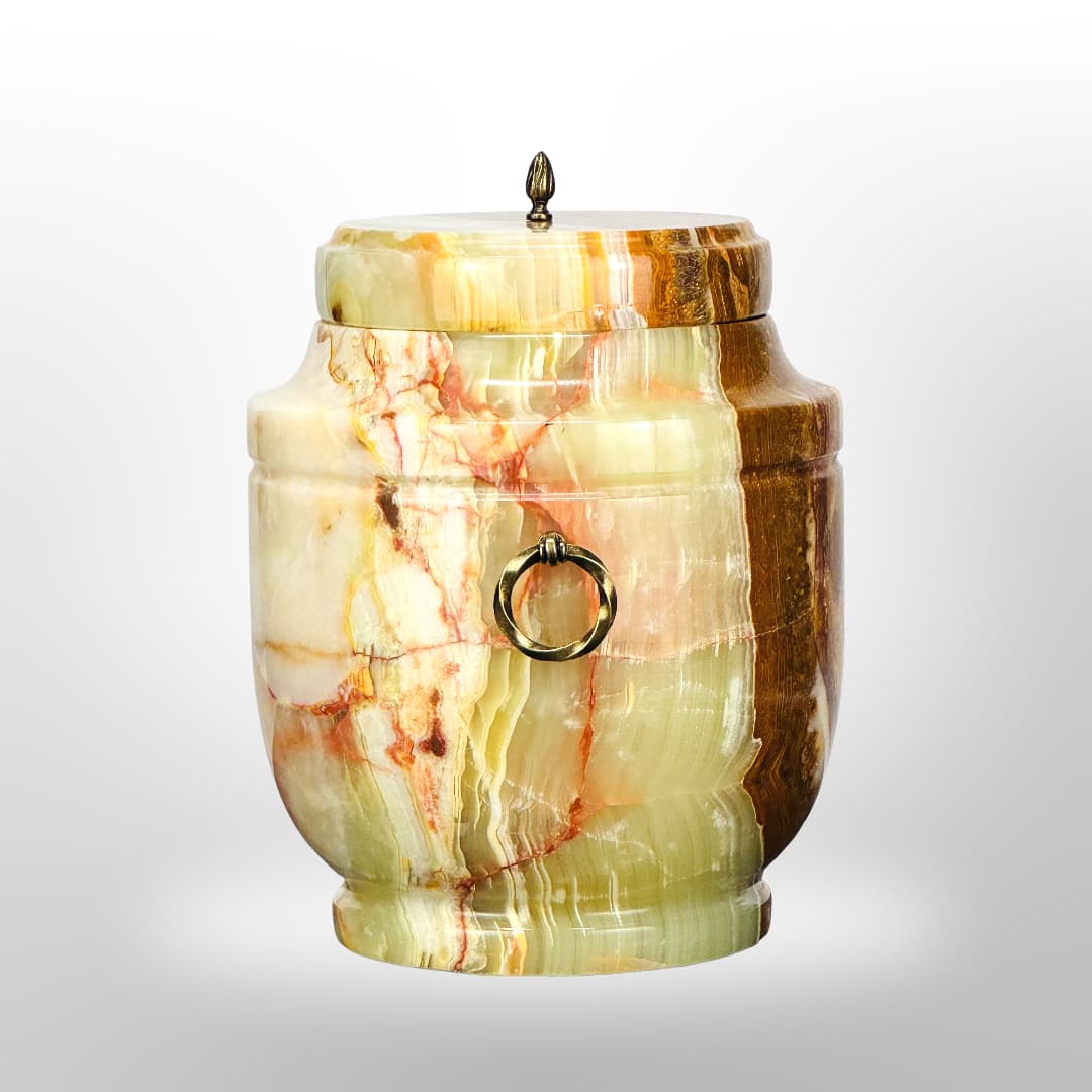 Onyx Stein Urne mit Griffen — Gelb-Orange