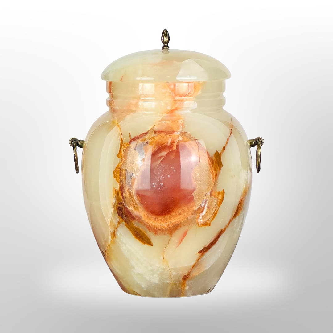 Onyx Stein Urne mit Griffen — Hell mit Orange