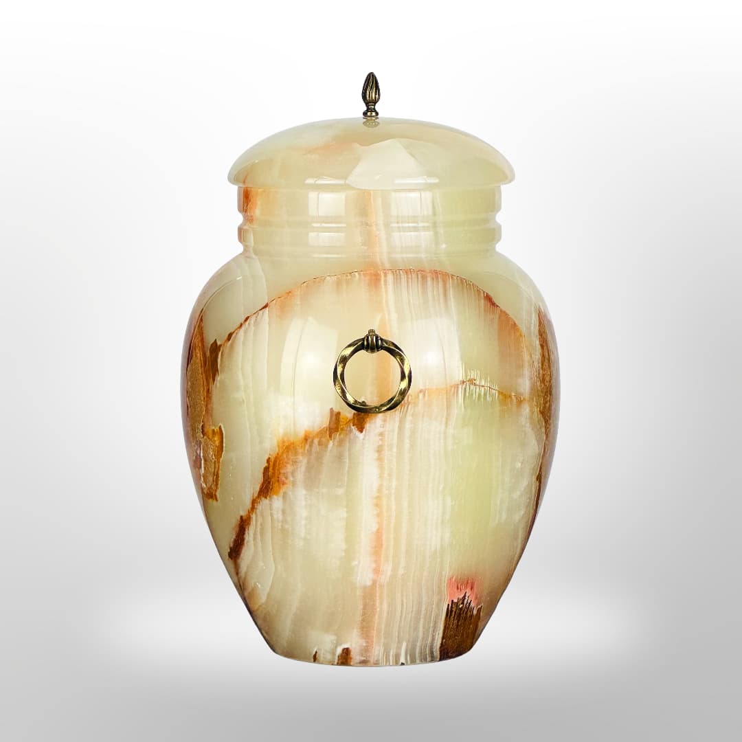 Onyx Stein Urne mit Griffen — Hell mit Orange