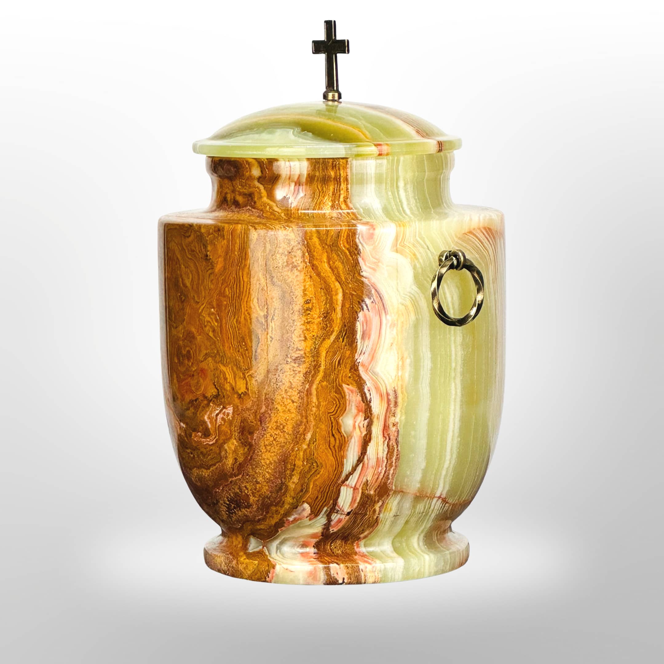 Onyx Steinurne braun-grün mit Griffen