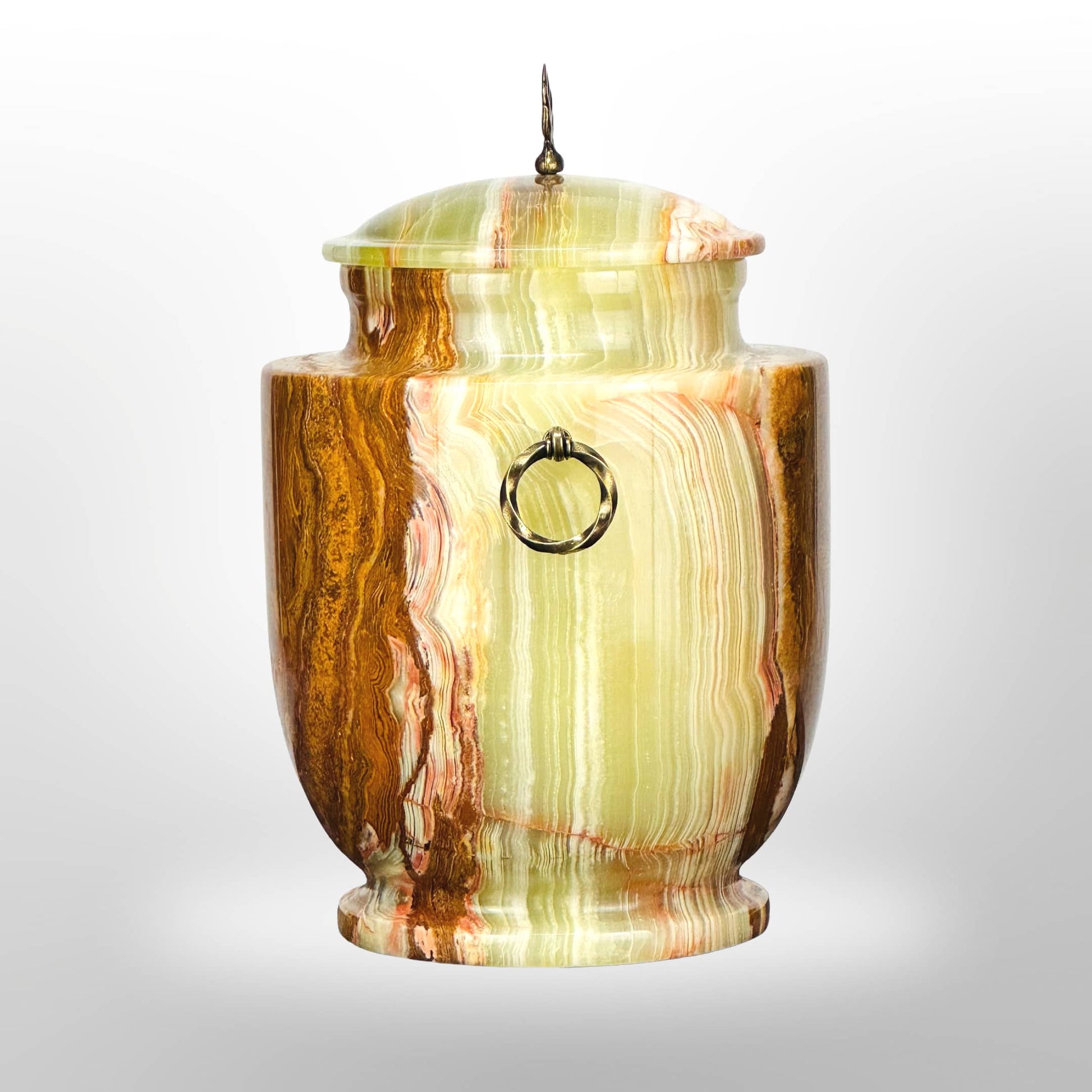 Onyx Steinurne braun-grün mit Griffen