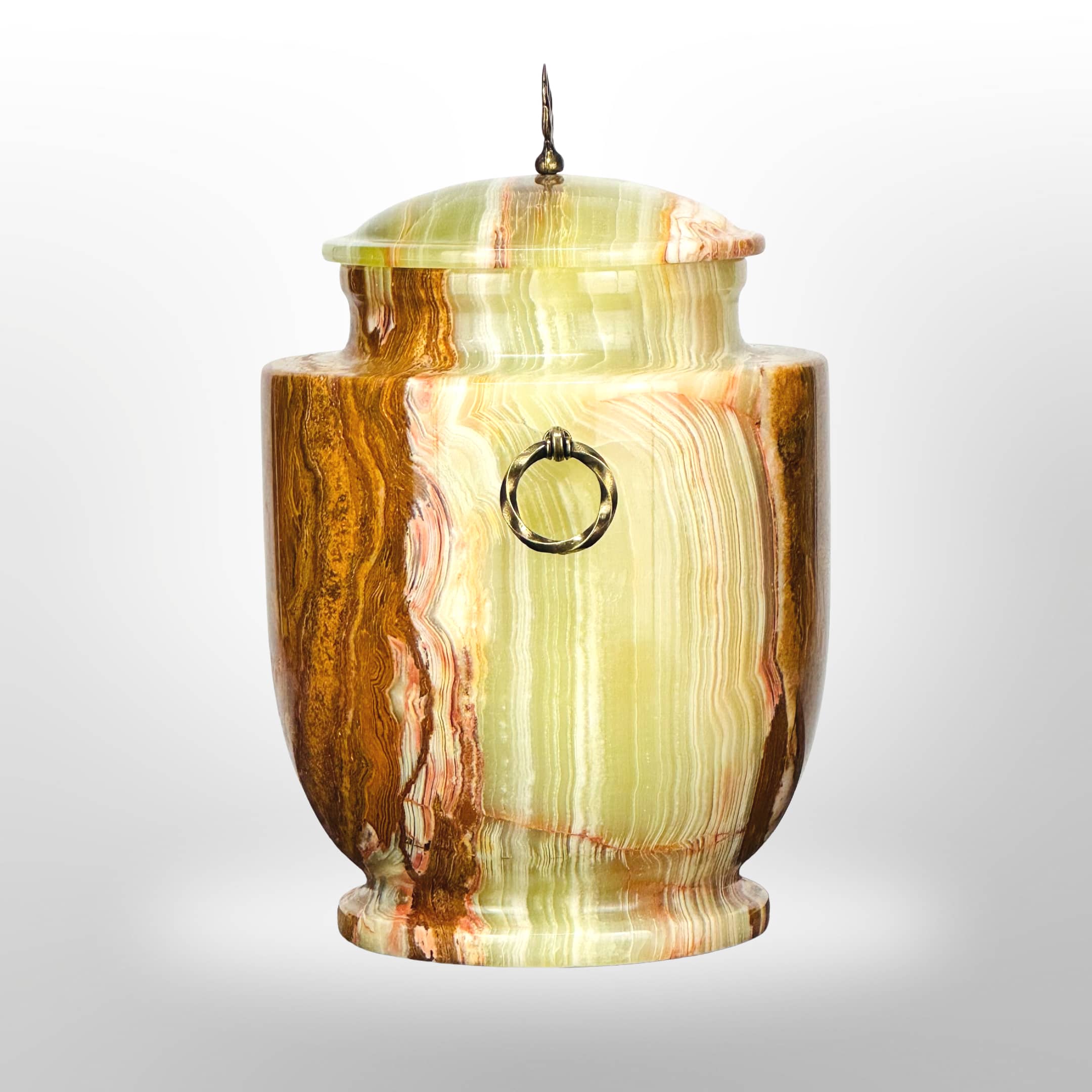 Onyx Steinurne braun-grün mit Griffen