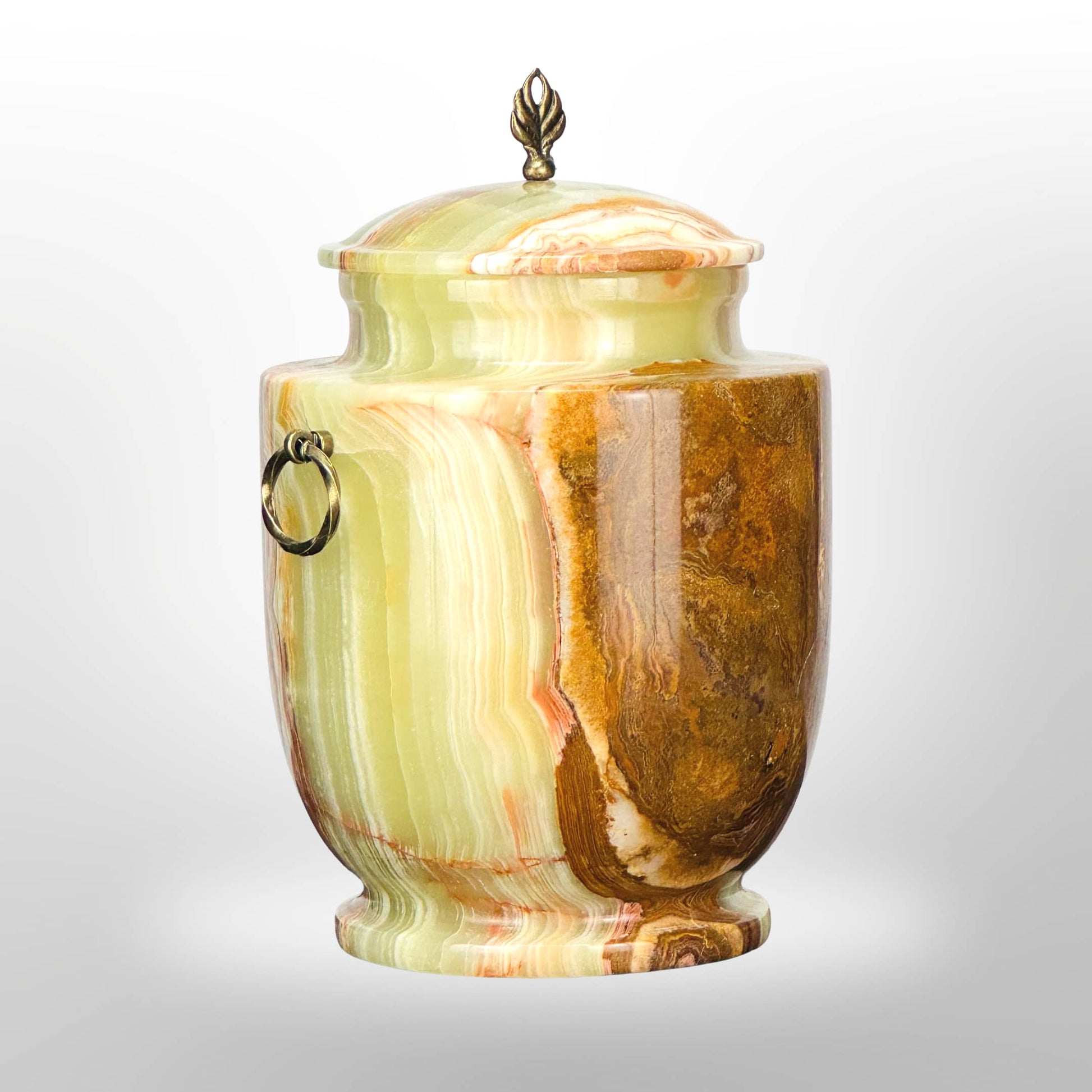 Onyx Steinurne braun-grün mit Griffen