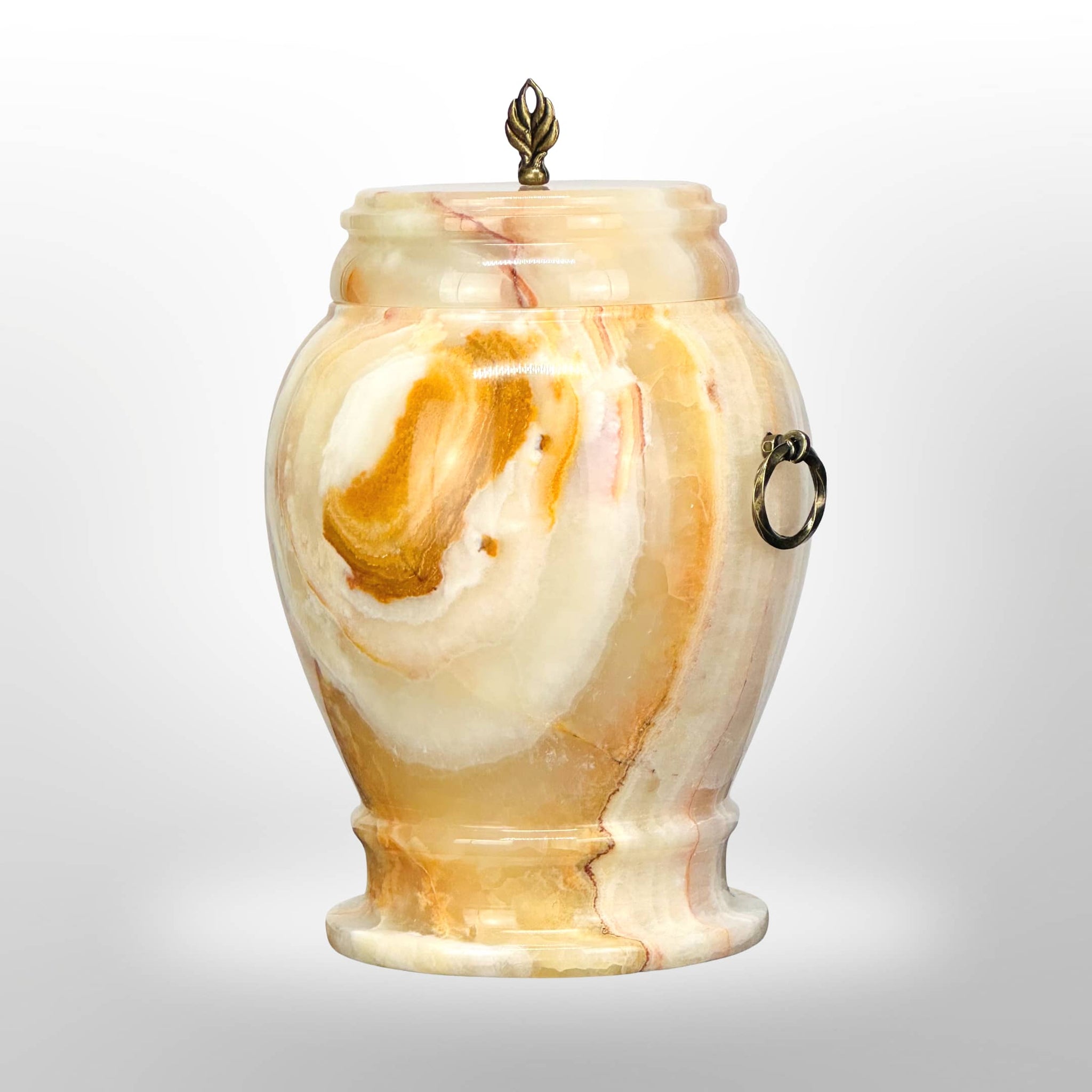 Onyx Steinurne in Gelb-Weiß mit Griffen