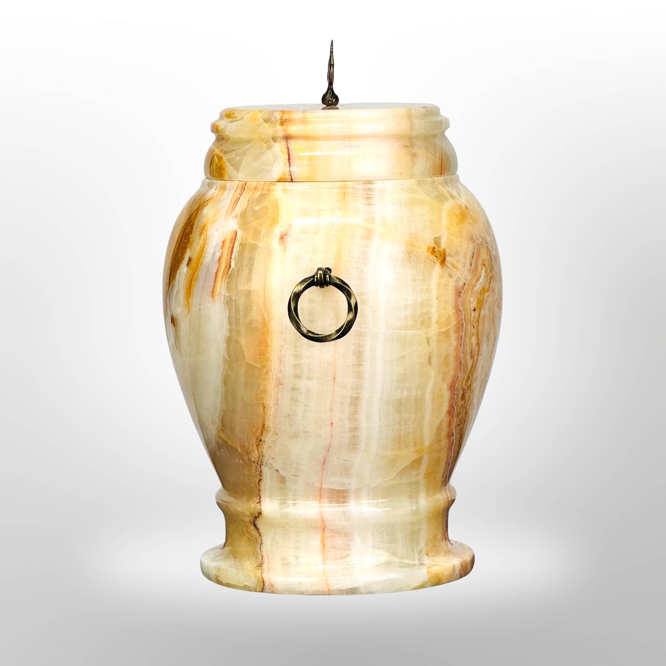 Onyx Steinurne in Gelb-Weiß mit Griffen