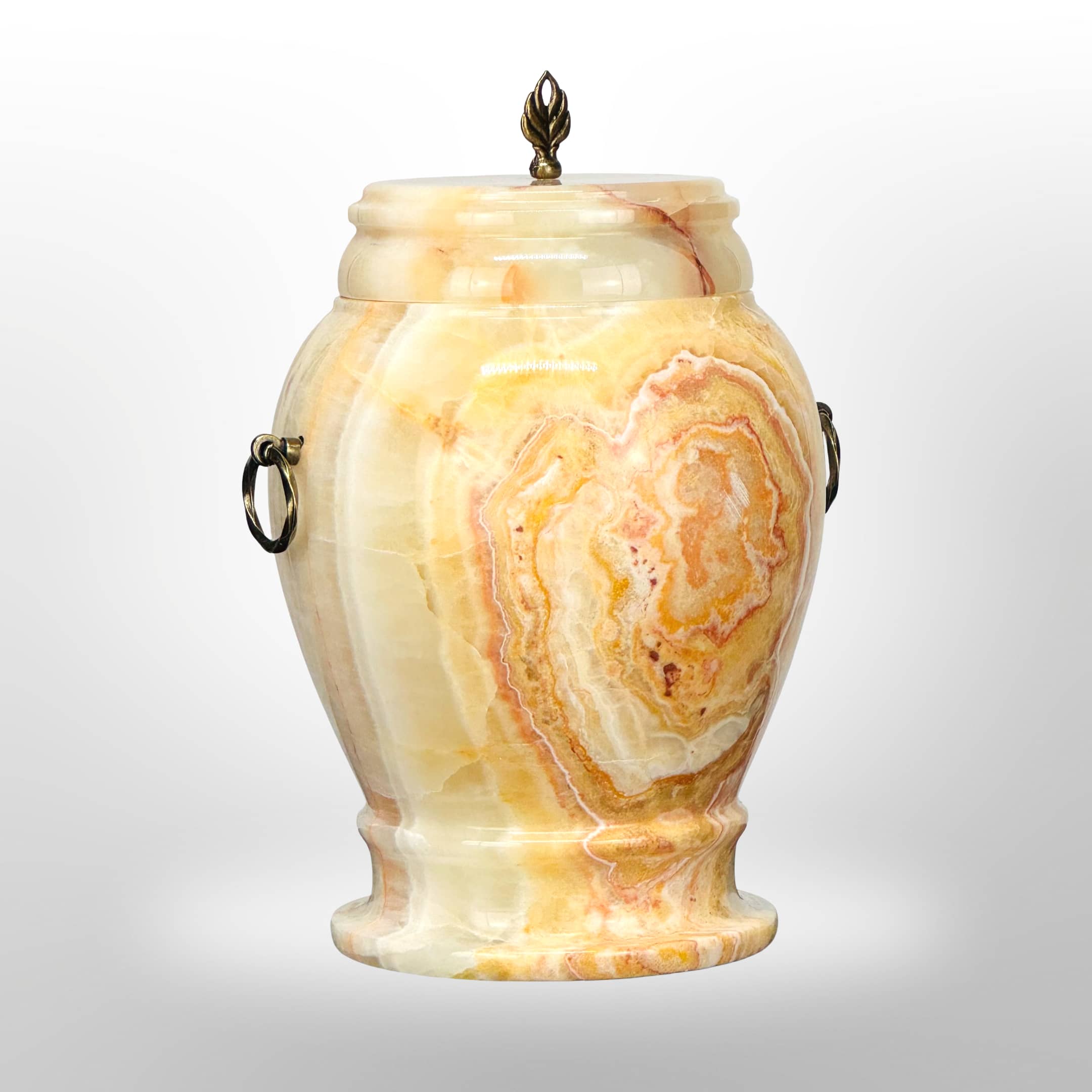 Onyx Steinurne in Gelb-Weiß mit Griffen